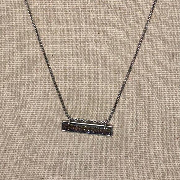 Kendra Scott Leanor Silver tone Multicolor Drusy bar Necklace Multi Drusy - Picture 7 of 10